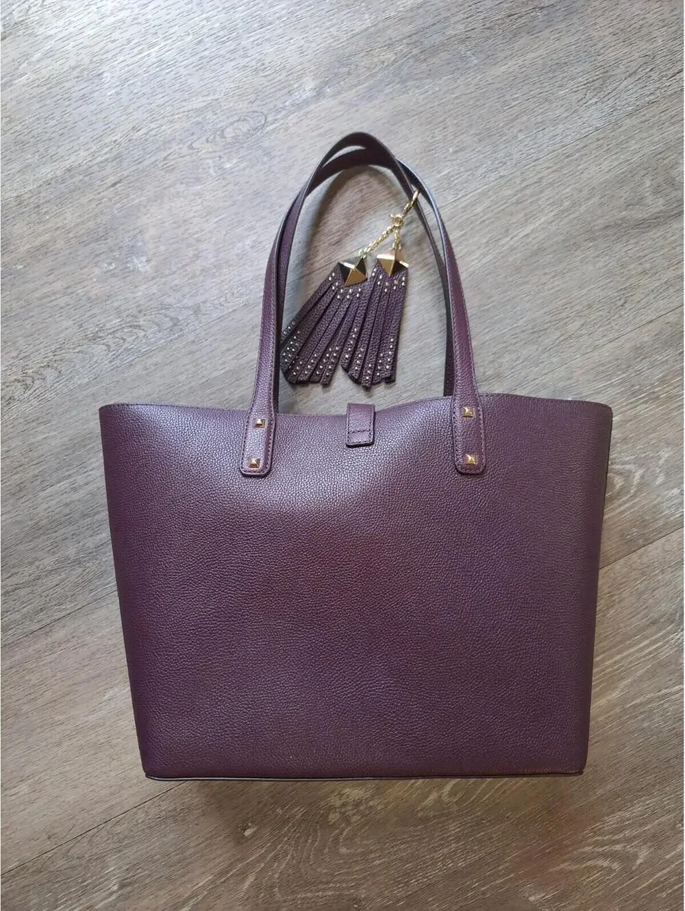 Michael Kors Karson Purple Carryall Large Tote Bag, Gold Hardware Studded Tassel - Picture 7 of 9
